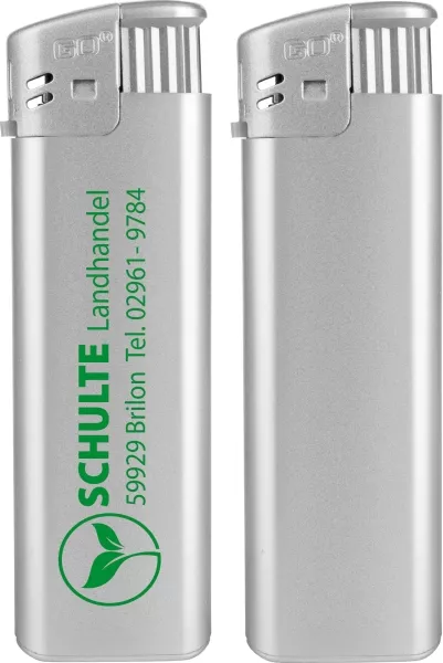 Elektronikfeuerzeug MILANO SILVER mit Siebdruck 1/1 farbige Kappe