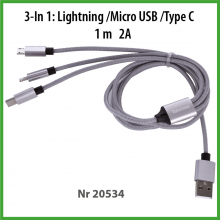 TekMee 3 in 1 Lightning/Micro USB/ TypeC Kabel 1m 2A